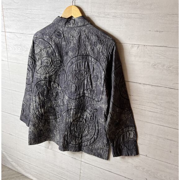 Chicos Shacket Womens Size 1/Medium Silver Gray Embroidered 100% Silk Buttons - Picture 13 of 16